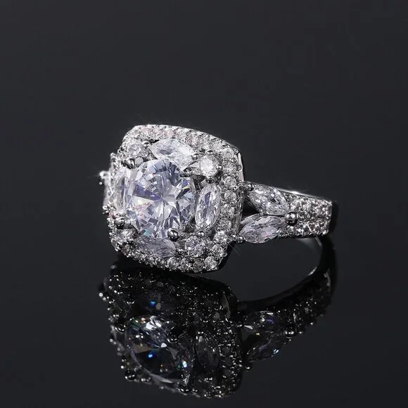 😍SHINY ROUND CZ SQUARE 925 STERLING SILVER LUXURY WEDDING RINGS FOR WOMEN, L053 - Picture 6 of 7